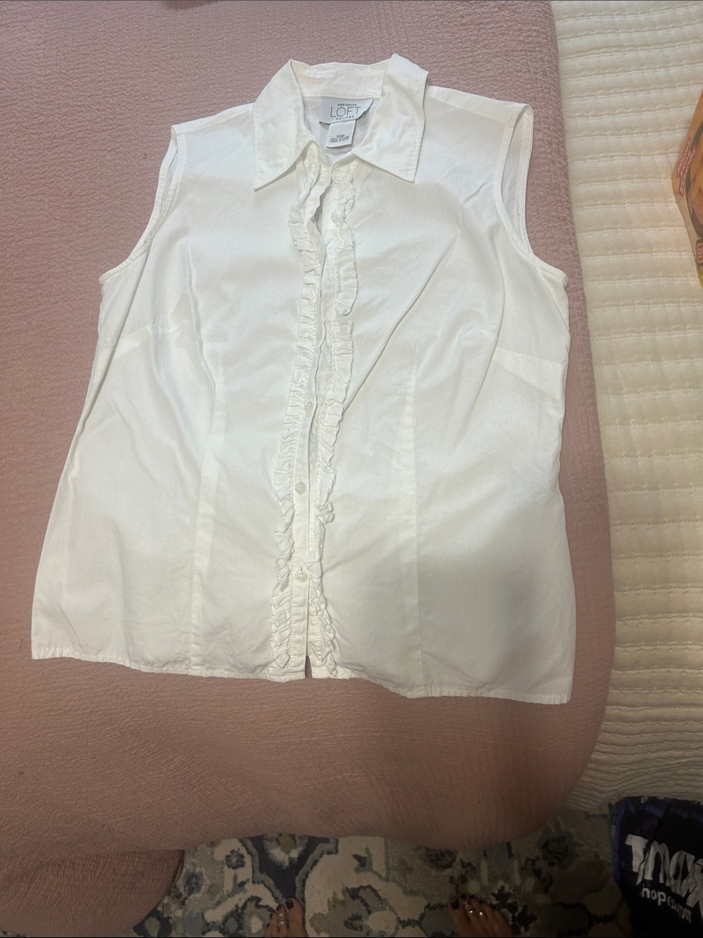 LOFT White Sleeveless Ruffle-Front Blouse
